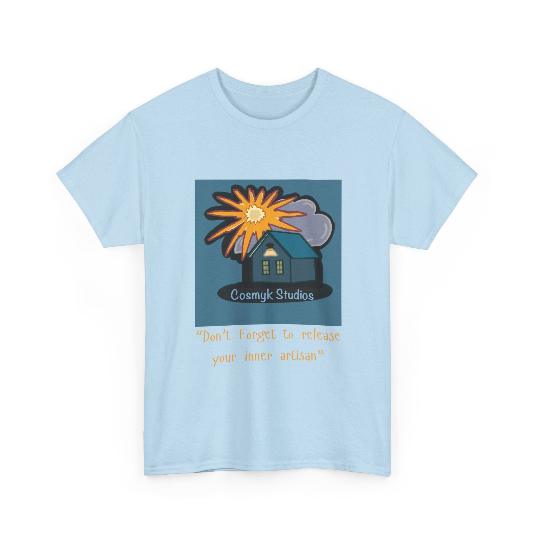 T-Shirt — Cottage Studio Sunset Graphic Tee with 'Don't forget to release your inner artisan' Text