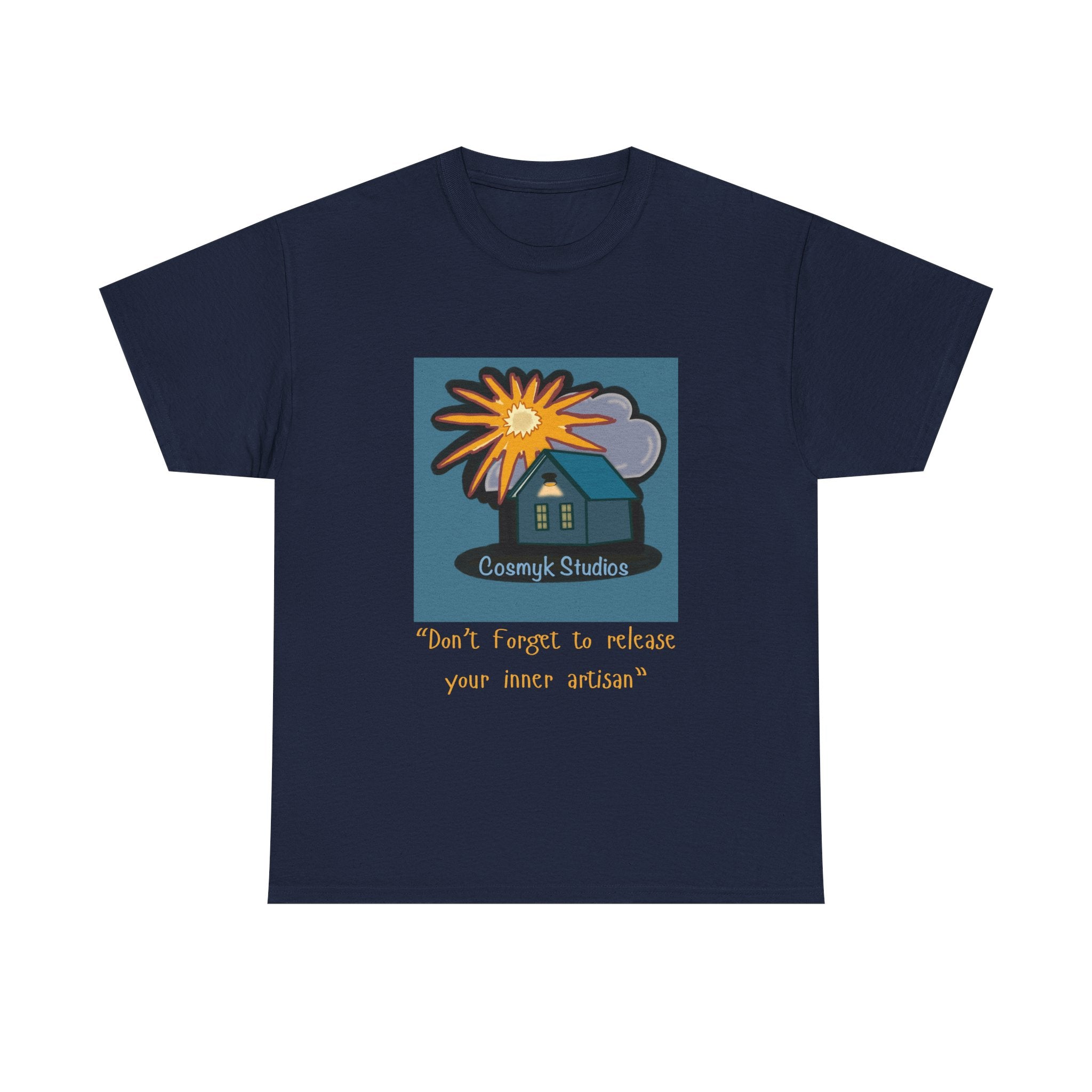 T-Shirt — Cottage Studio Sunset Graphic Tee with 'Don't forget to release your inner artisan' Text