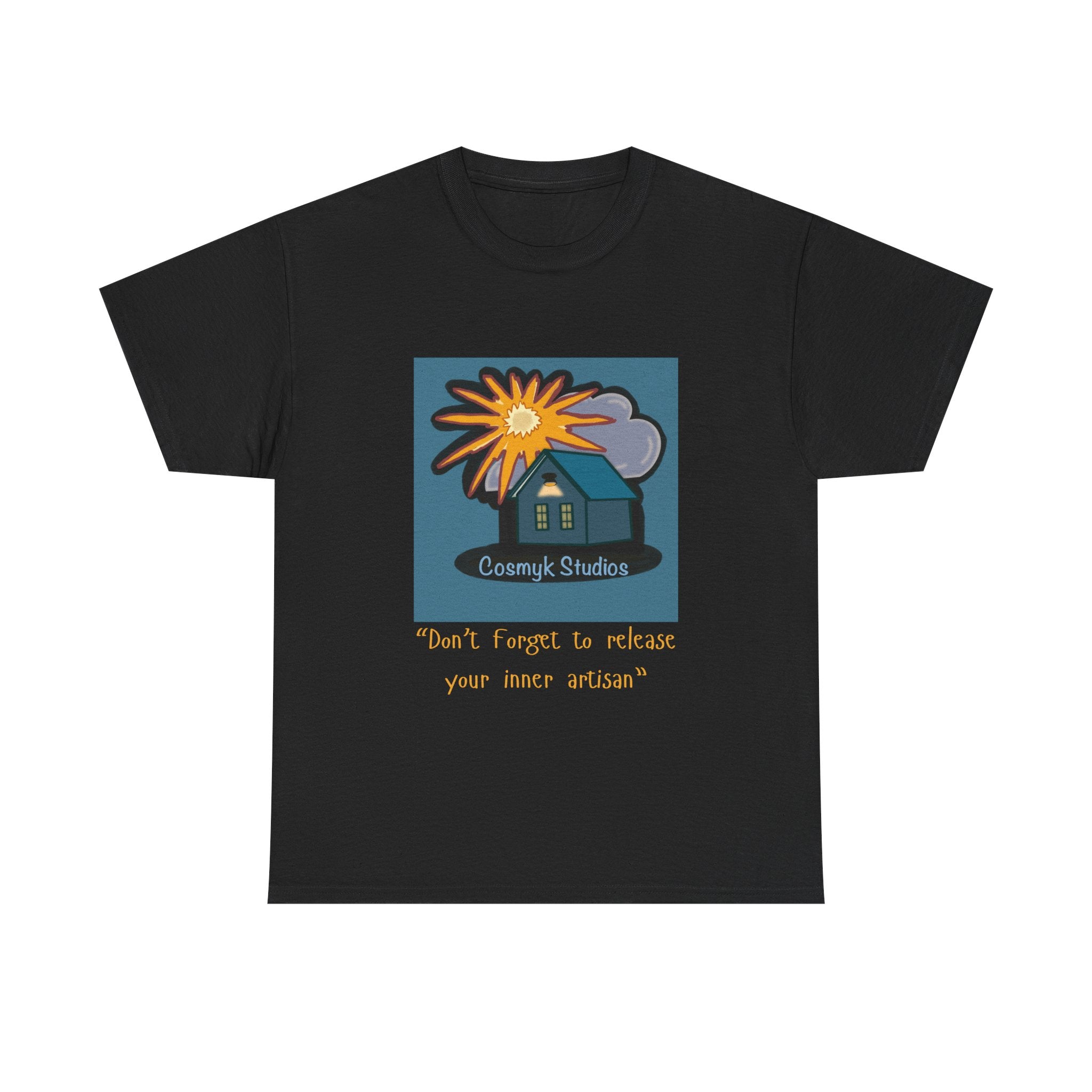 T-Shirt — Cottage Studio Sunset Graphic Tee with 'Don't forget to release your inner artisan' Text