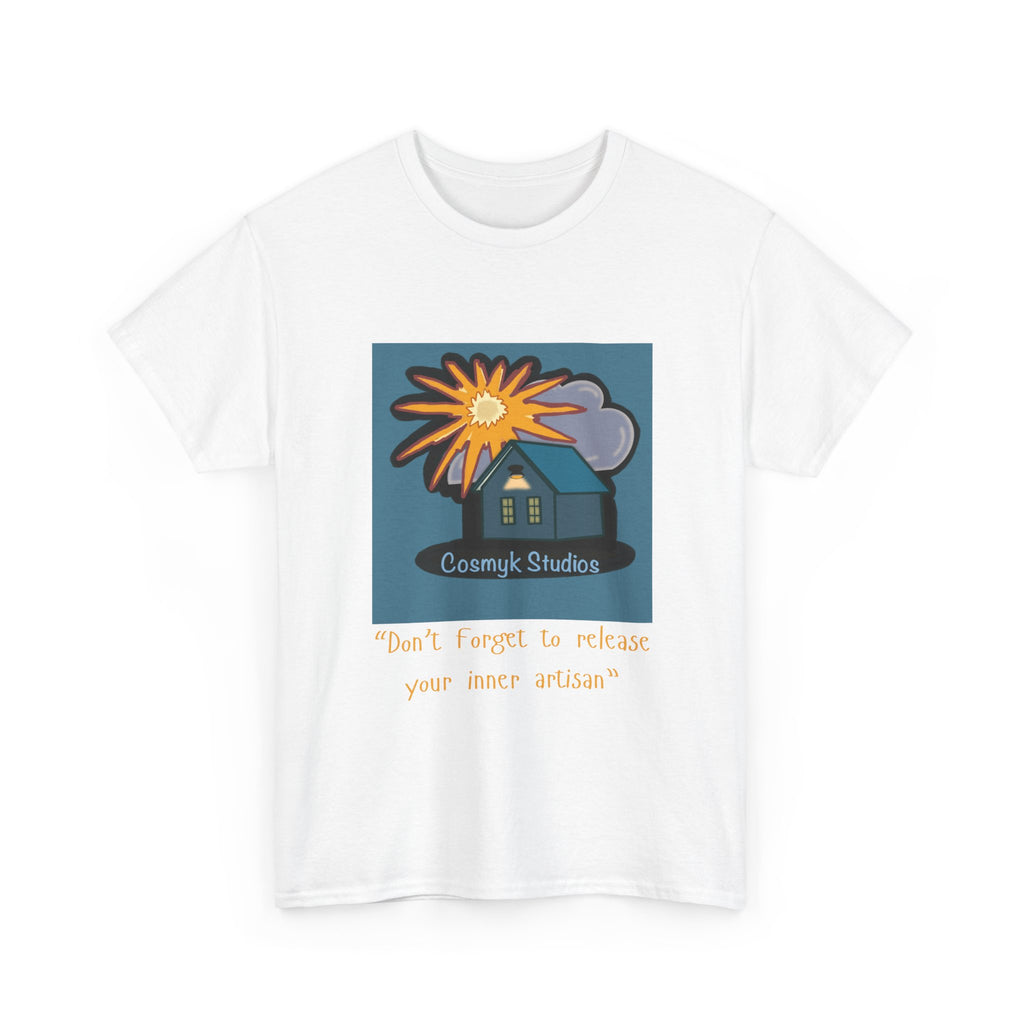 T-Shirt — Cottage Studio Sunset Graphic Tee with 'Don't forget to release your inner artisan' Text