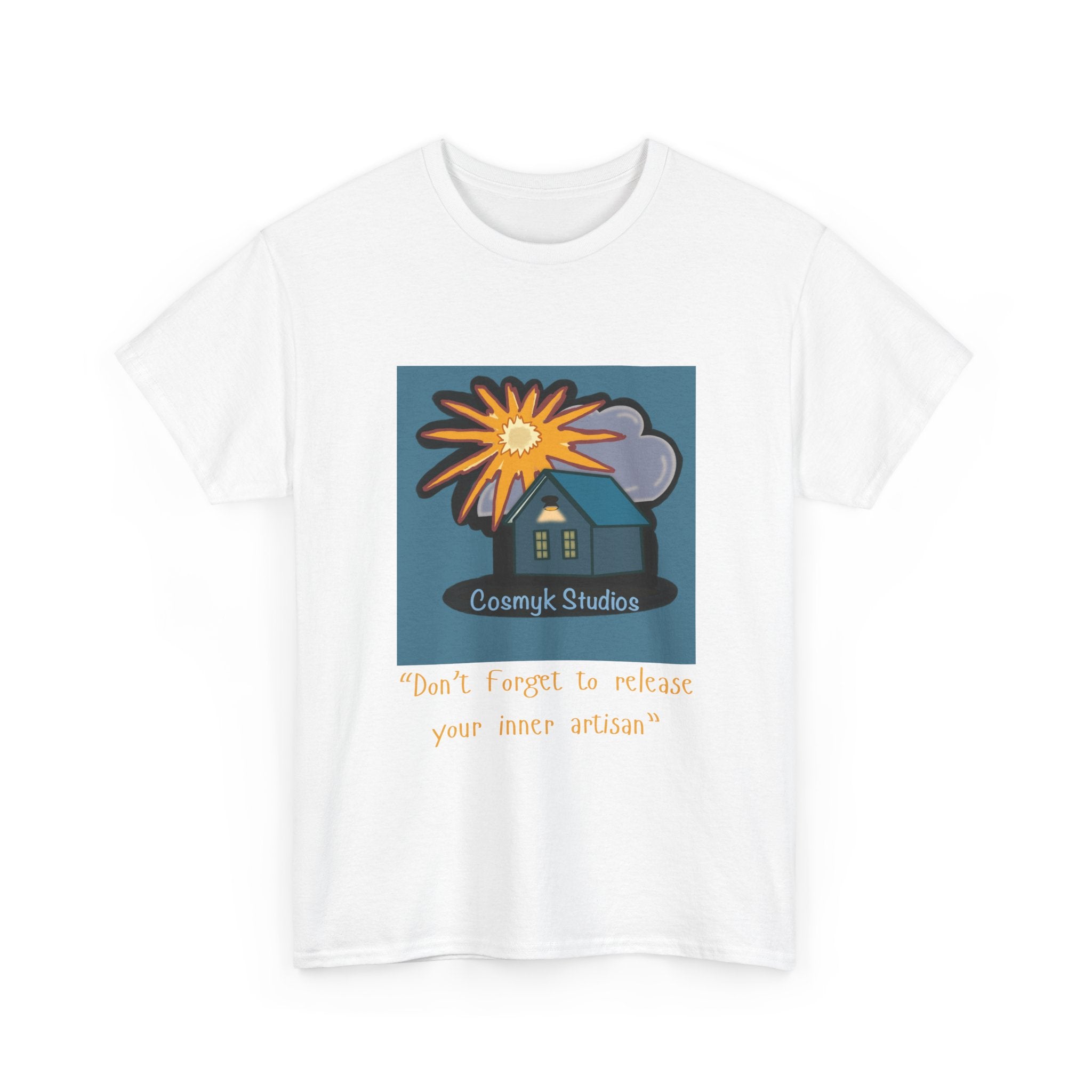 T-Shirt — Cottage Studio Sunset Graphic Tee with 'Don't forget to release your inner artisan' Text