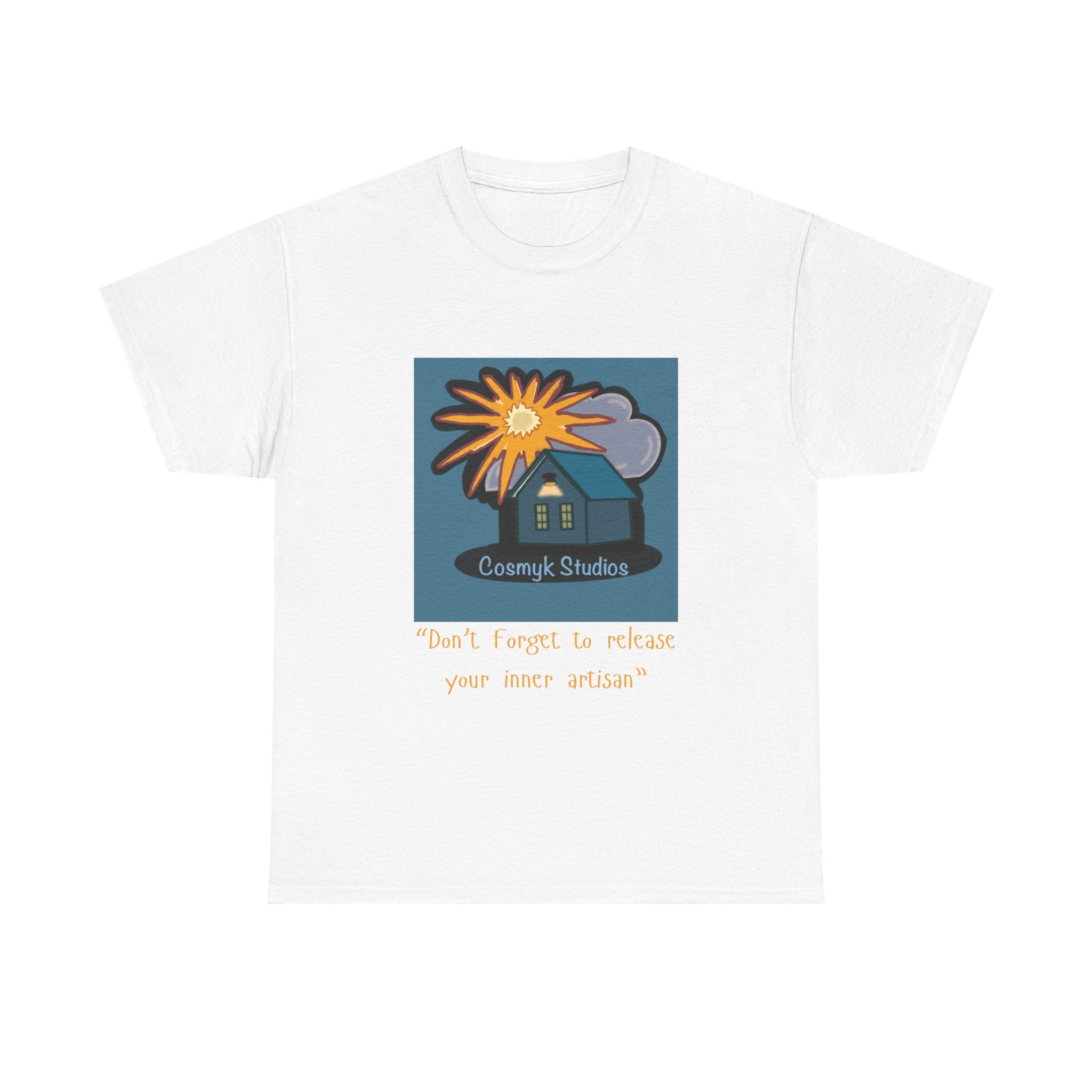 T-Shirt — Cottage Studio Sunset Graphic Tee with 'Don't forget to release your inner artisan' Text