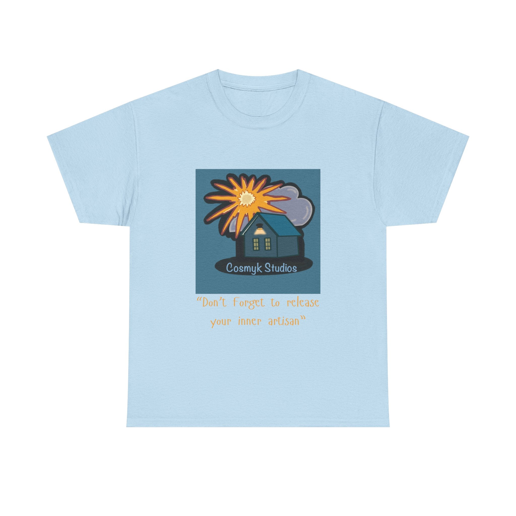 T-Shirt — Cottage Studio Sunset Graphic Tee with 'Don't forget to release your inner artisan' Text