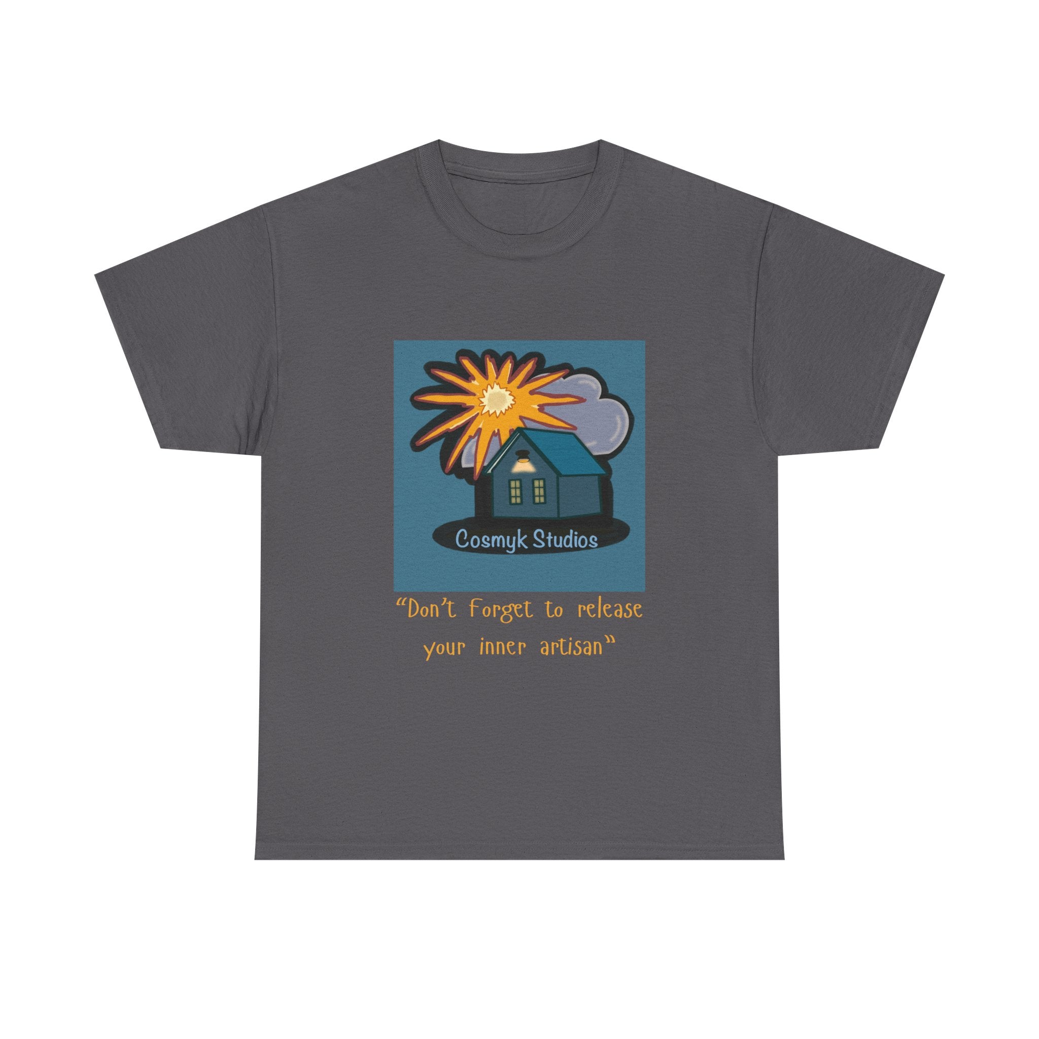 T-Shirt — Cottage Studio Sunset Graphic Tee with 'Don't forget to release your inner artisan' Text