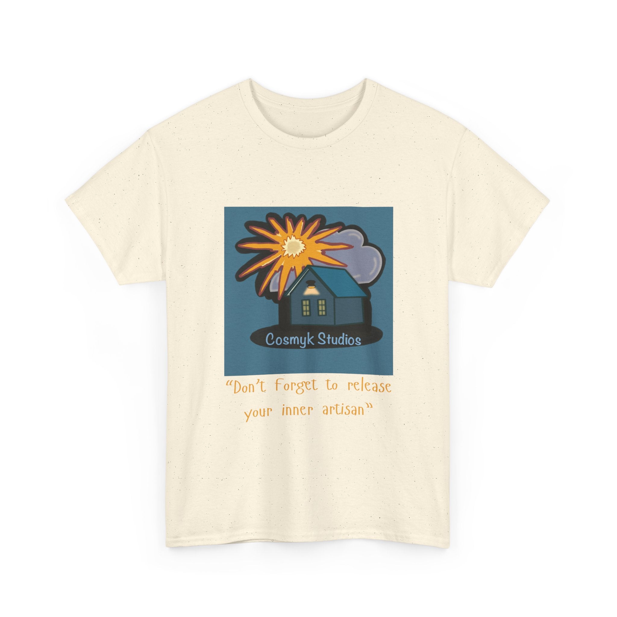 T-Shirt — Cottage Studio Sunset Graphic Tee with 'Don't forget to release your inner artisan' Text