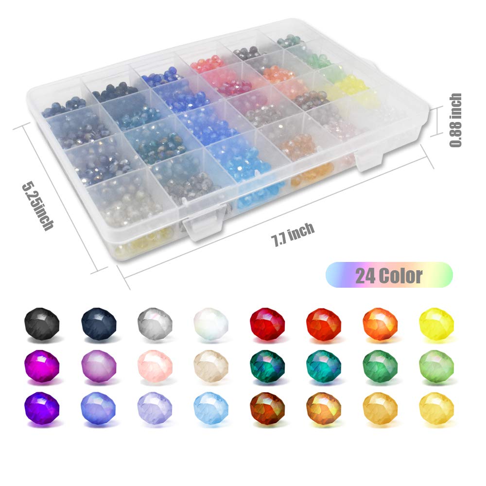 Faceted 1200pcs 6mm Briolette Crystal Glass Beads 24 Colors with Container Box