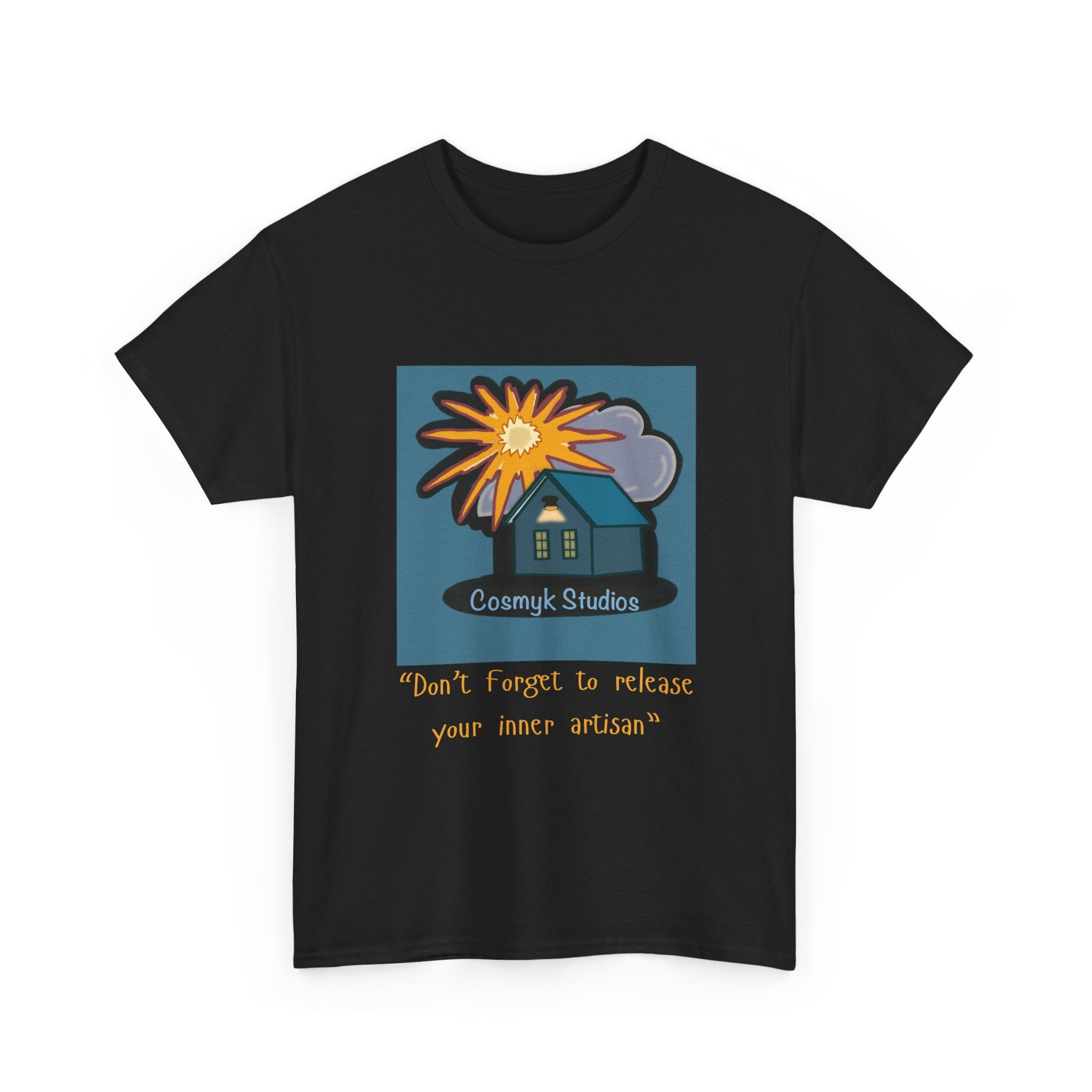 T-Shirt — Cottage Studio Sunset Graphic Tee with 'Don't forget to release your inner artisan' Text