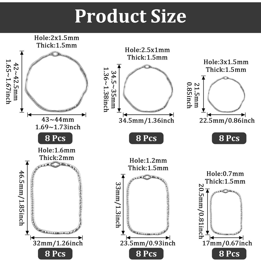 DIY Pendants - 48 Pcs Alloy Open Back Bezels  6 Styles