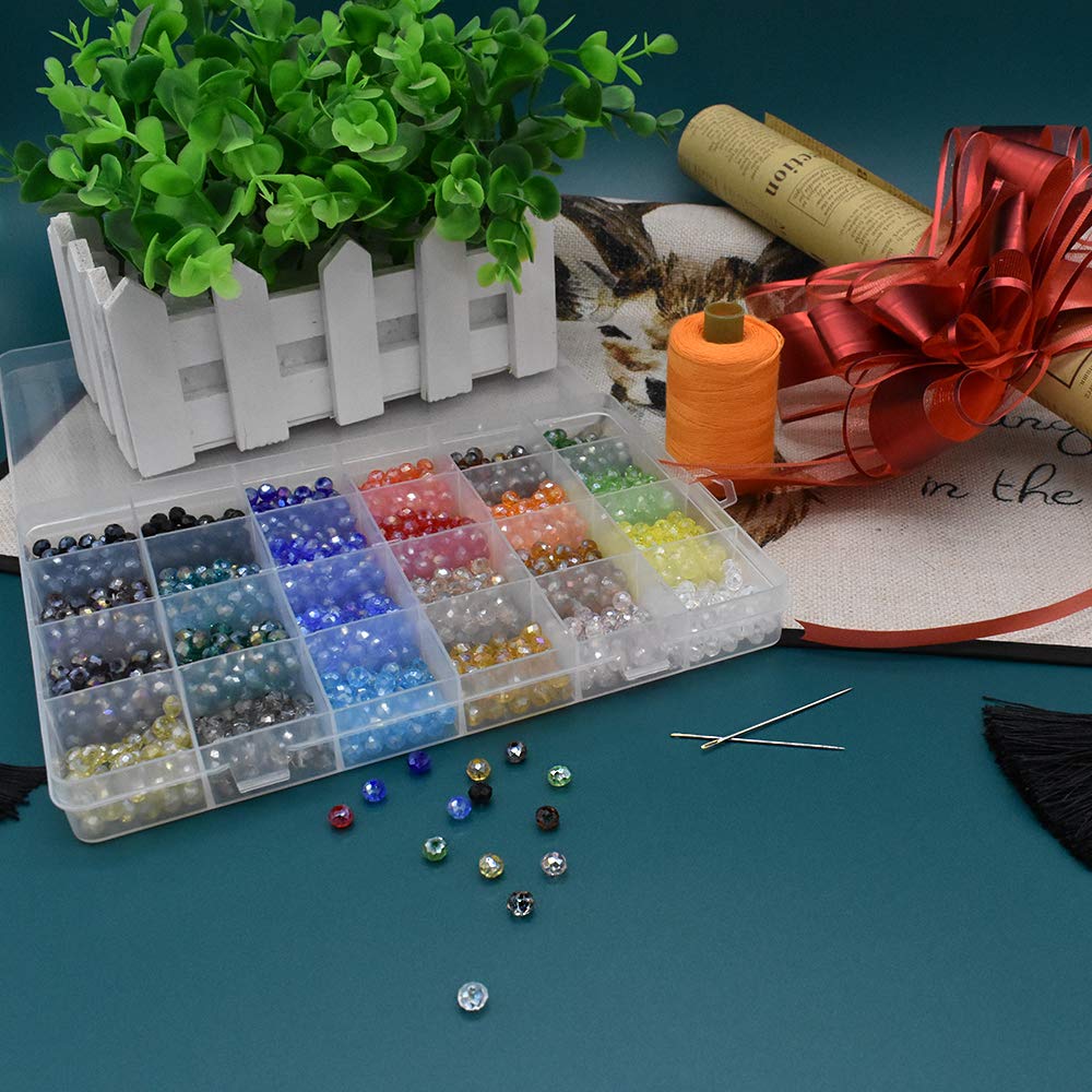 Faceted 1200pcs 6mm Briolette Crystal Glass Beads 24 Colors with Container Box