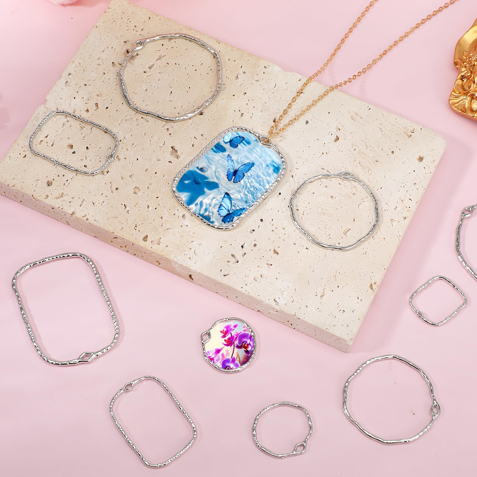 DIY Pendants - 48 Pcs Alloy Open Back Bezels  6 Styles