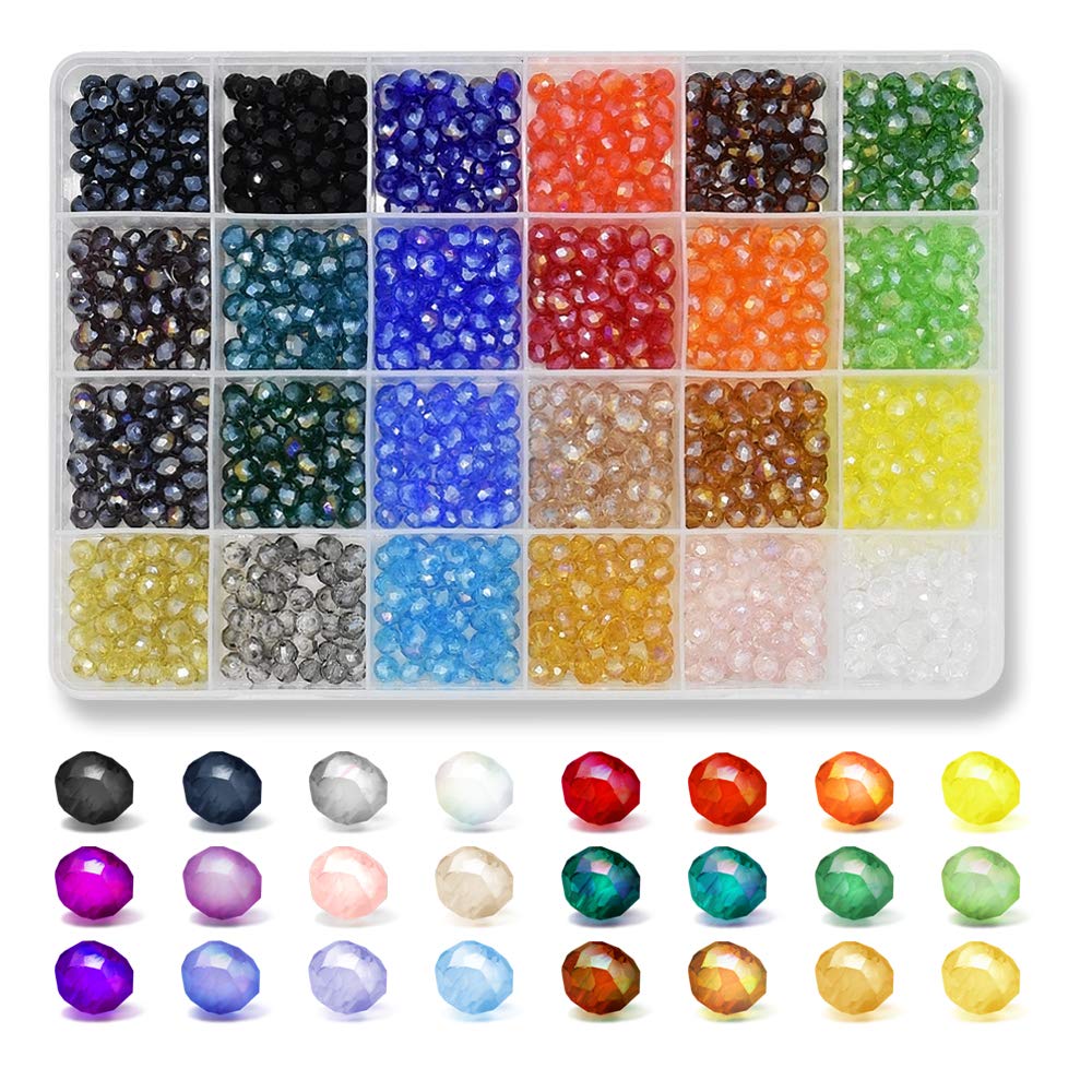 Faceted 1200pcs 6mm Briolette Crystal Glass Beads 24 Colors with Container Box