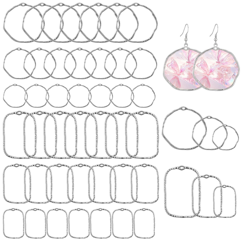 DIY Pendants - 48 Pcs Alloy Open Back Bezels  6 Styles