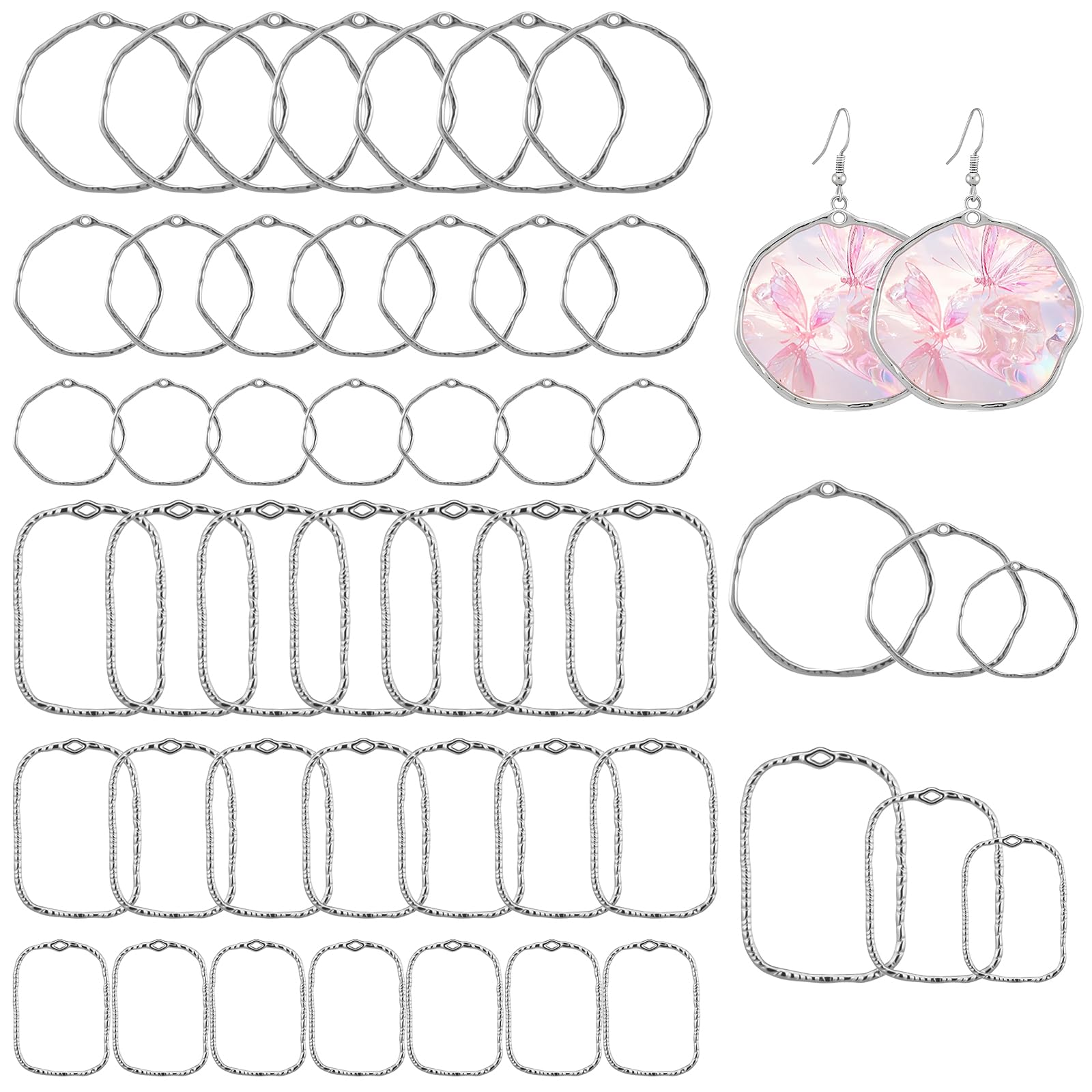 DIY Pendants - 48 Pcs Alloy Open Back Bezels  6 Styles