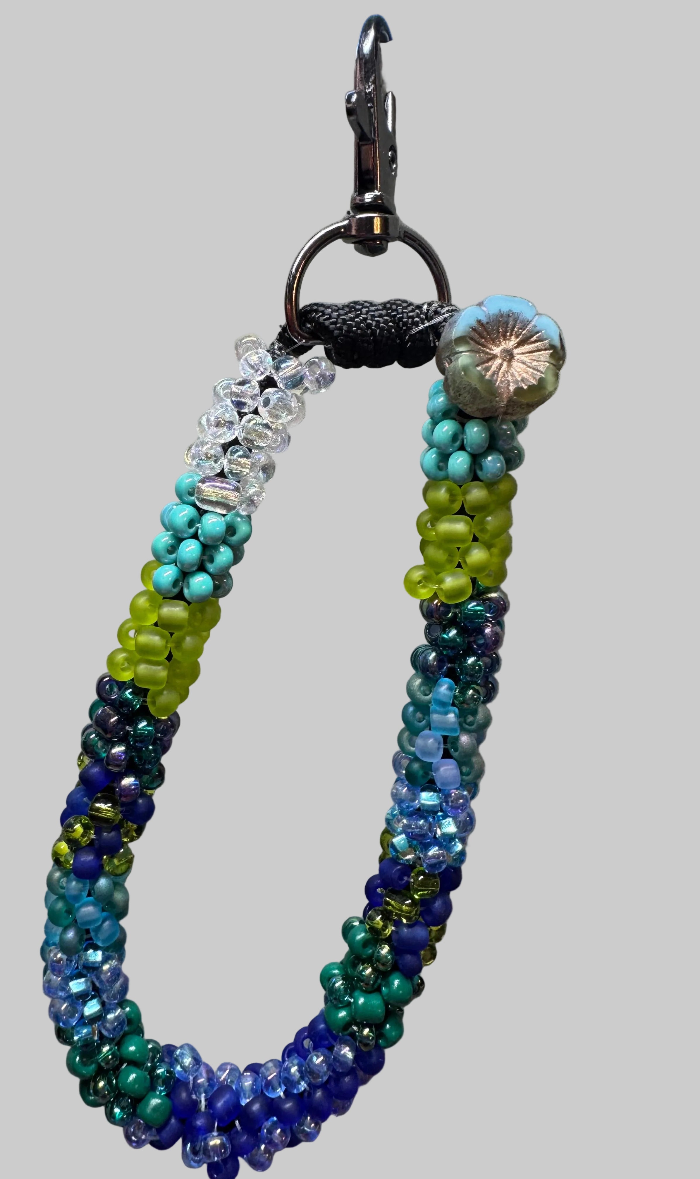 BLACK HAND BEADED PARACORD KEYCHAIN WRISTLET